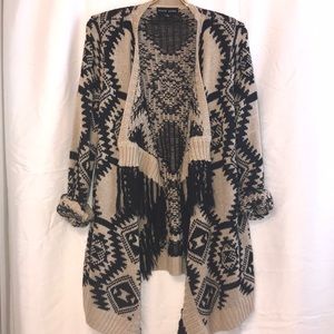 Tan and black tassel trimmed cardigan